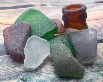 10 Genuine Sea Glass  , Beach Glass Beads , Mix Sea Glass ,Sea Glass Craft , Surf Tumbled , Sea Glass pendant , Sea Glass Parts Bottle