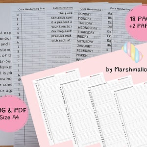 印刷可能なかわいい手書きシート、手書き練習、文字のトレース、ライティングワークシート、アルファベット練習、印刷可能なトレースワークシート