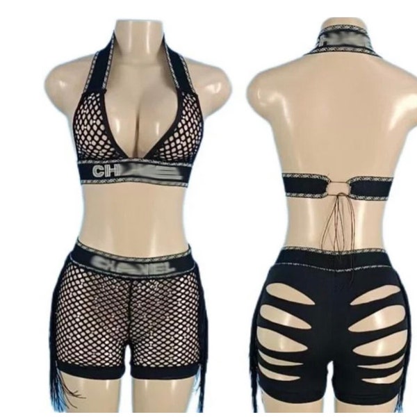 Chanel Fish Net Two Piece Exotic Dance Wear