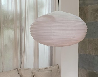 新羅リネン製シーリングランプシェード｜侘び寂びのソーサー型吊り下げライト、ジャパンディ・アカリランプ、オーバルペンダントライト、スカンジナビア風UFO型ランプシェード