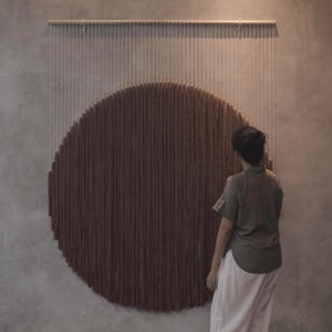 Luxury Brown CHANDRA Macrame Wall Hanging: Japandi Bohemian Fiber Art