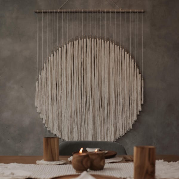 CHANDRA Macrame Wall Hanging, Large Fiber Art Wall Decor, Organic Modern Scandinavian Living Room, Boho Japandi Tapestry, Dorm Room Decor
