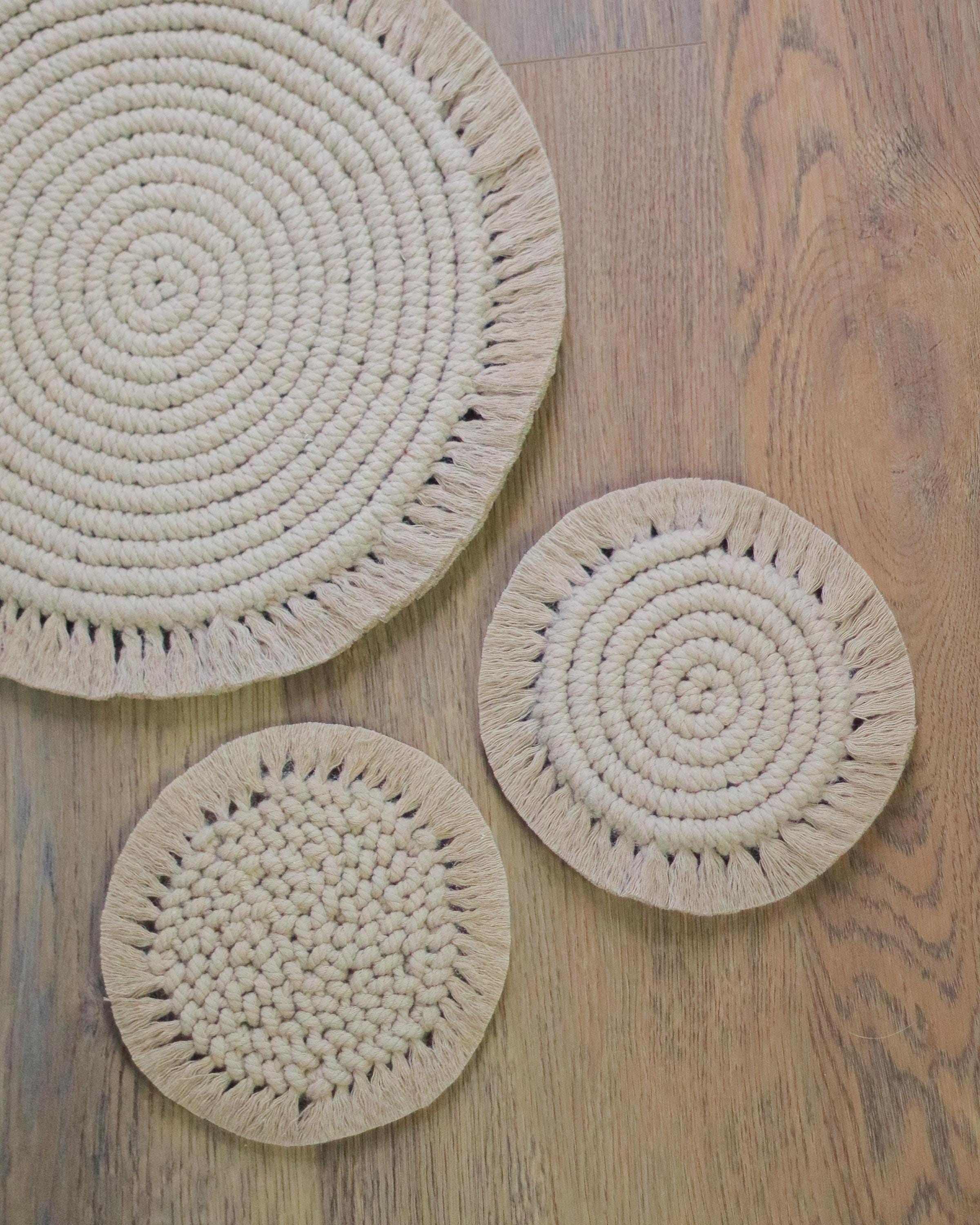 NARA Macrame Placemat with Fringe - Soft Woven Cotton, Aesthetic Placemat, DIY Boho Table Decor, Scandinavian Style, Handmade Macrame Bali