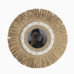 RUMBAI Raffia Mirror | Natural Boho Mirror Wall Decor, Raffia Mirror, Raffia Wall Decor, Boho Wall Decor, Raffia Sun Mirror, Seagrass Mirror