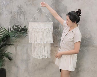 Handmade Boho Macrame Lamp Shade: Rustic Boho Home Lighting, Pendant Light, Hallway Decoration, Housewarming Gift