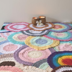 Grandma Handmade Crochet Doily | Coffee Table Doily, Round Lace Placemat 30cm, Vintage Crochet Table Mat Topper, Cottage Farmhouse Decor