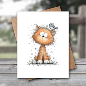 Quirky Cat & Bird Note Card | Whimsical Stationery bild 1