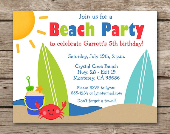 Beach Invitation Beach Party Invitation Beach Birthday Etsy