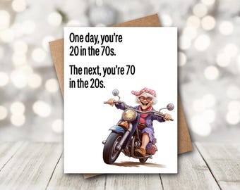 Funny 70th Birthday Card | 70th Birthday Card | Mom Birthday Card | Sister Birthday Card | For Her | Funny Getting Older | Motorcycle Card