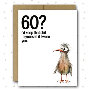 60th Birthday Card | Funny 60th Birthday Card |  60th Birthday Card | Happy 60th Card | Funny Birthday Card | Bird Birthday Card