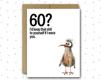 60th Birthday Card | Funny 60th Birthday Card |  60th Birthday Card | Happy 60th Card | Funny Birthday Card | Bird Birthday Card