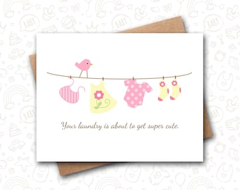 New Baby Girl Card | New Baby Card | Your Laundry Is About To Get Super Cute | Welcome Baby Card | Baby Shower Card | Baby Gift Card | Bird