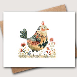 Chicken Folk Art Note Cards | Bird Note Cards | Nature Note Cards | Nature Notecards | Bird Stationery | Bird Stationary | Folk Art Cards