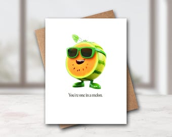 You're One In A Melon | Funny Thank You Card | Funny Thank You Pun | Fruit Card | Fruit Bowl Note Cards | Punny Cards | You're The Best Card