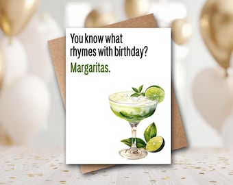 Funny Birthday Card | You Know What Rhymes With Birthday Card | Wine Birthday Card | Margarita Card | Alcohol Card | 50th Birthday Card