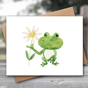 Frog with Daisy Notecards | Linen Stationery imagen 1
