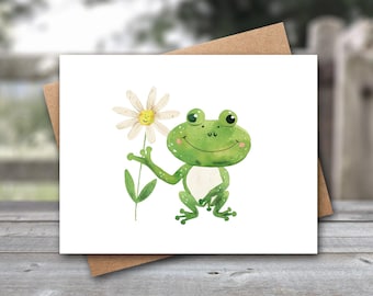 Frog with Daisy Notecards | Linen Stationery