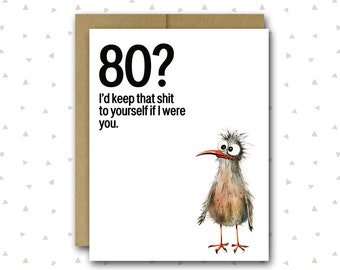 80th Birthday Card | Funny 80th Birthday Card | 80th Birthday Card | Happy 80th Card | Funny Birthday Card | Bird Birthday Card