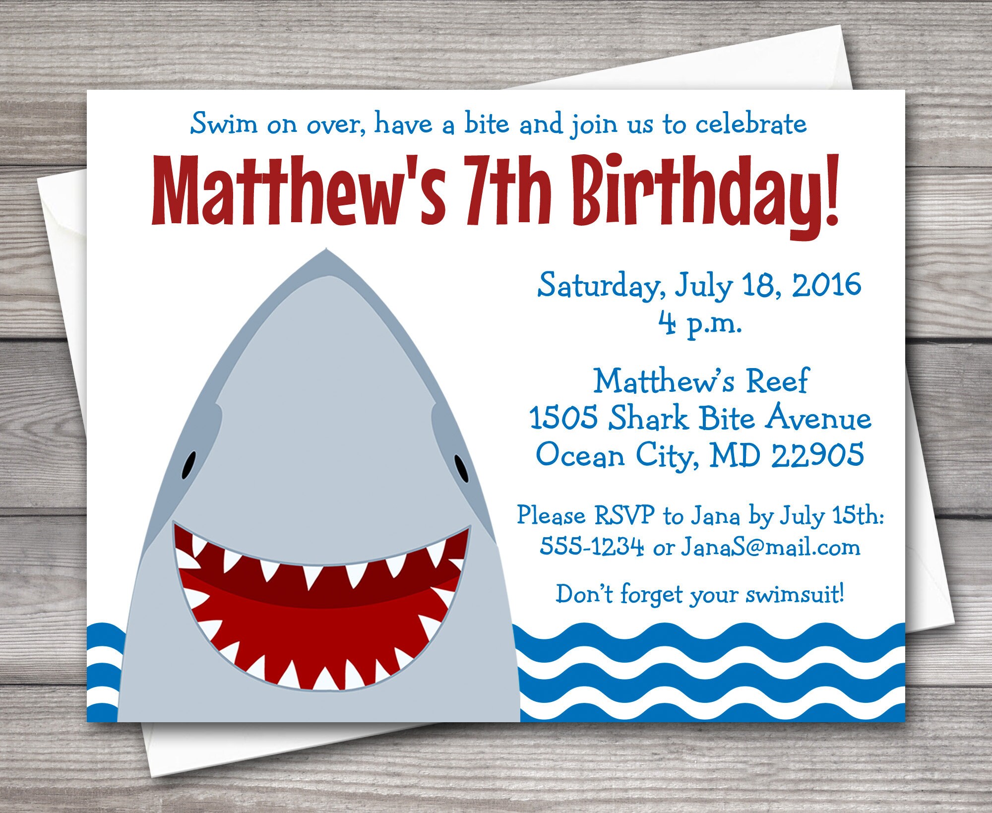 PRINTABLE Shark Invitation Shark Birthday Invitation Shark | Etsy