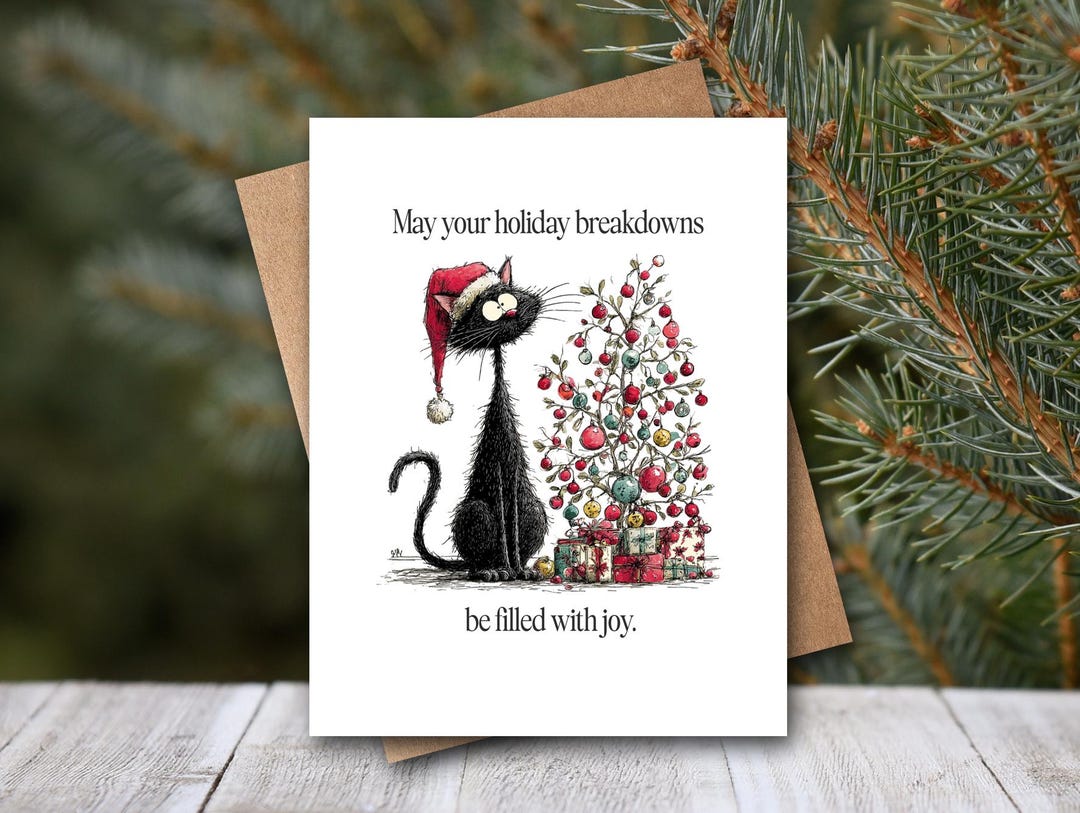 Funny Cat Christmas Card | Funny Cat Card | Christmas Lights ...