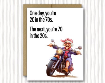 Funny 70th Birthday Card | 70th Birthday Card | Mom Birthday Card | Sister Birthday Card | For Her | Funny Getting Older | Motorcycle Card