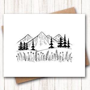Mountain Note Cards | Mountain Notecards| Nature Note Cards | Mountain Thank You Cards | Black And White Cards | Wildflower Note Cards