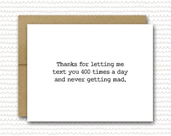 Funny Friend Card, Funny Text Card, Best Friend Card, BFF Card, Funny Thank You Card, Friendship Card, Funny Greeting Card