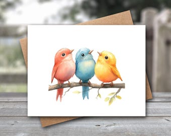 Watercolor Bird Note Cards | Linen Paper, Kraft Envelope