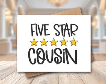 Tarjeta divertida de cinco estrellas para primos / Regalo de cumpleaños