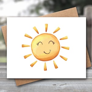 Sunshine Note Cards | Smiling Sun Stationery, Kraft Envelope