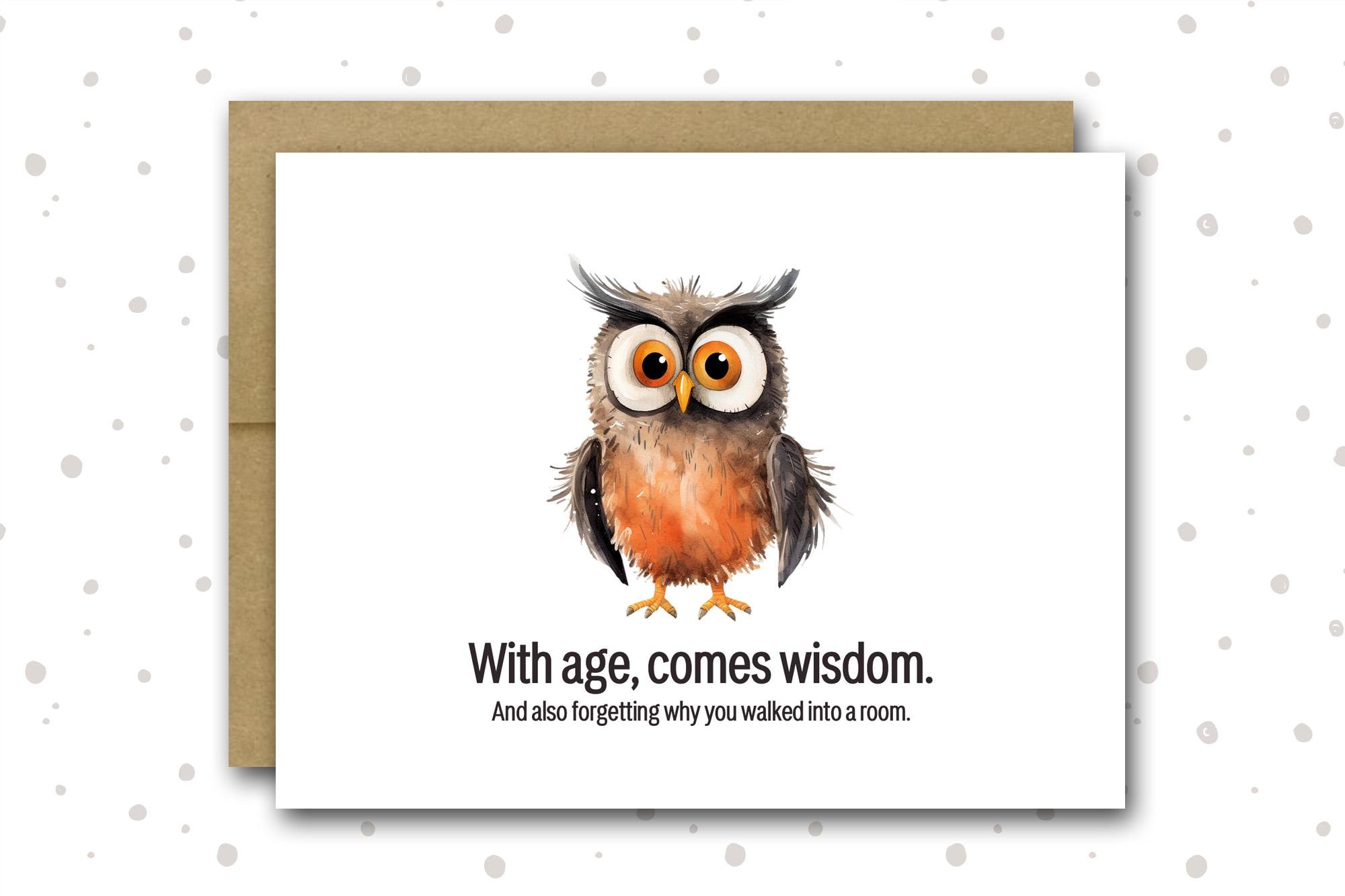 Funny Owl Birthday Card | With Age Comes Wisdom | Funny 50th Birthday Card | Funny 40th Birthday | 6