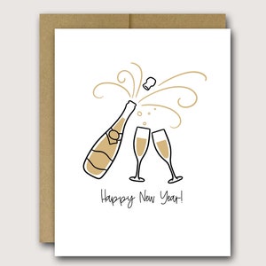 New Year Card | Happy New Year Card | Champagne Card | Holiday Card | Christmas Card | Gold Holiday Card | Happy 2024 Card | Happy 2025 Card