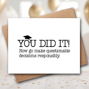 Funny Graduation Card | Graduation Card | College Graduation | High School Graduation | Class Of 2026 Card | Questionable Decisions