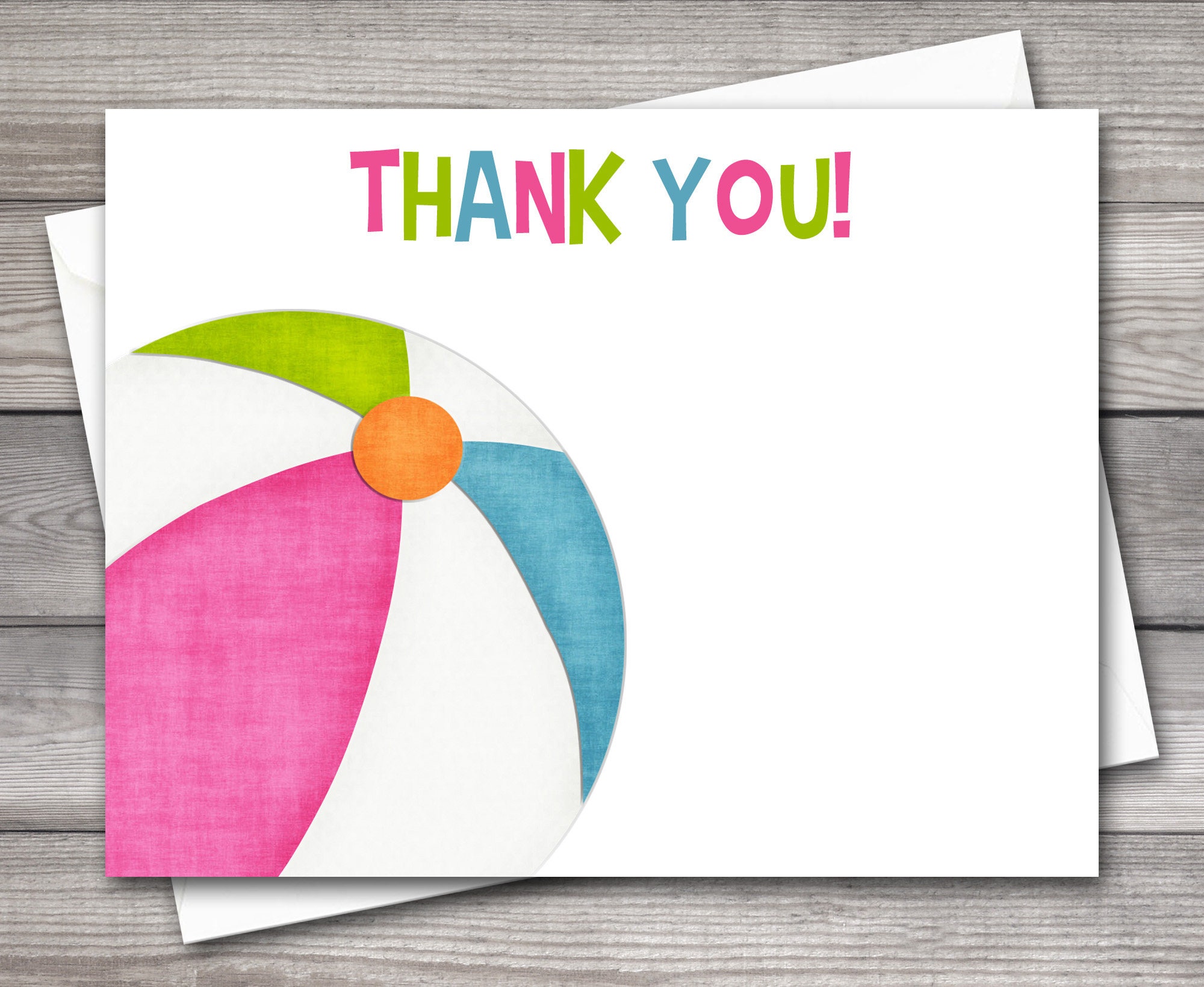 PRINTABLE Pool Party Thank You Cards Beach Ball Thank You Etsy