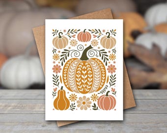 Pumpkin & Sunflower Fall Notecards: Floral Folk Art Stationery