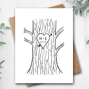 Personalized Anniversary Card | Tree Anniversary Card | Tree Carved Initials | Personalized Wedding Date | Personalized Wedding Card | Birch