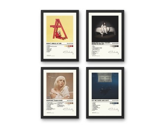 Billie Eilish Digital Posters Collection, 4 Digital Posters, Tracklist Poster, Album Art, Prints, Digital Poster