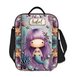 Sac à lunch sirène personnalisé, fourre-tout à lunch personnalisé, cartable sirène, sac à lunch isotherme avec bandoulière