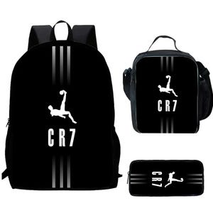 CR7 Football-Stars Sac à dos d'école pour enfants avec sacs à lunch Trousses à crayons Sacs d'école pour garçons filles