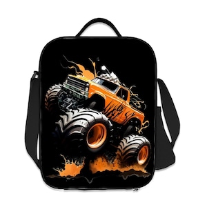 Insulated Lunch Box with Shoulder Strap, Monster Truck Design, Kids Lunch Bag, Lunch Tote, Food Container