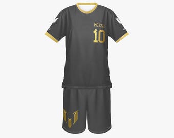 Messi Kids Soccer Jersey Set, V-Neck Football Uniform