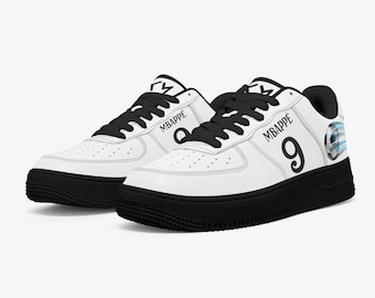 Mbappe Inspired Leather Sports Sneakers, Low-Top Athletic Shoes, Soccer Player Footwear