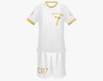 Conjunto de camiseta de fútbol juvenil de Ronaldo, cuello en V, poliéster transpirable