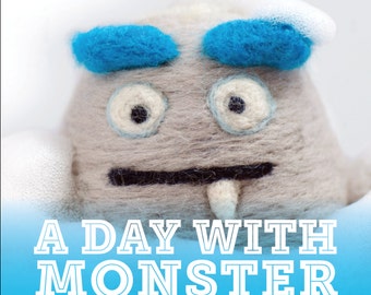 A Day With Monster board book, funny monster children's book, cute toddler book with felted wool characters, gift book for kids