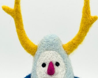 Quirky antlered needle felted wool decoration