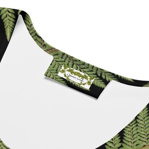 Crop Top with green and black fern pattern, Greenleaf Hiking Collection, nature-themed crop top, hiking clothes