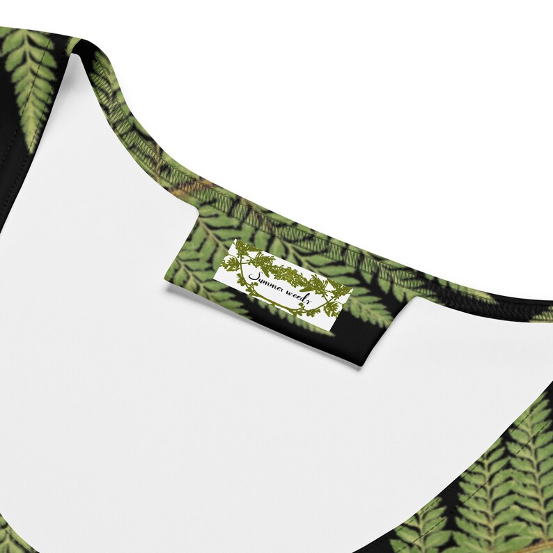Crop Top with green and black fern pattern, Greenleaf Hiking Collection, nature-themed crop top, hiking clothes