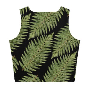 Crop Top with green and black fern pattern, Greenleaf Hiking Collection, nature-themed crop top, hiking clothes