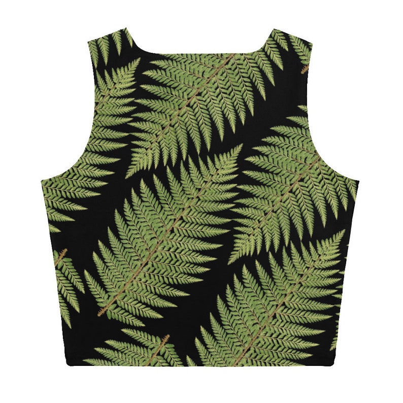 Crop Top with green and black fern pattern, Greenleaf Hiking Collection, nature-themed crop top, hiking clothes