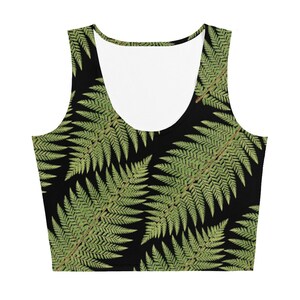 Crop Top with green and black fern pattern, Greenleaf Hiking Collection, nature-themed crop top, hiking clothes